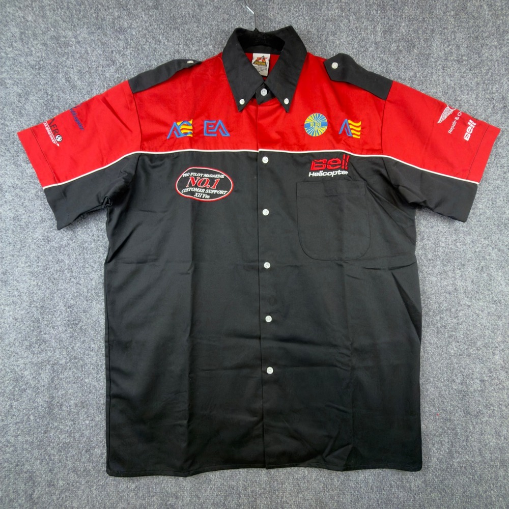 Speed Zone Bell Helicopter Aviation Pit Crew Shirt Mens Medium Red Black Vintage
